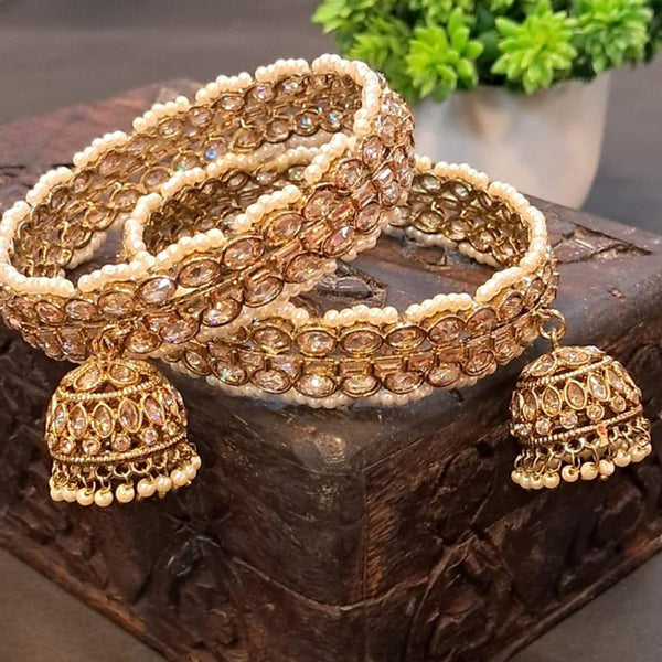 Raddhi Jewels Premium Gold-Plated Kundan Pearl Set of 2 Brass Bangles with Hanging Jhumki