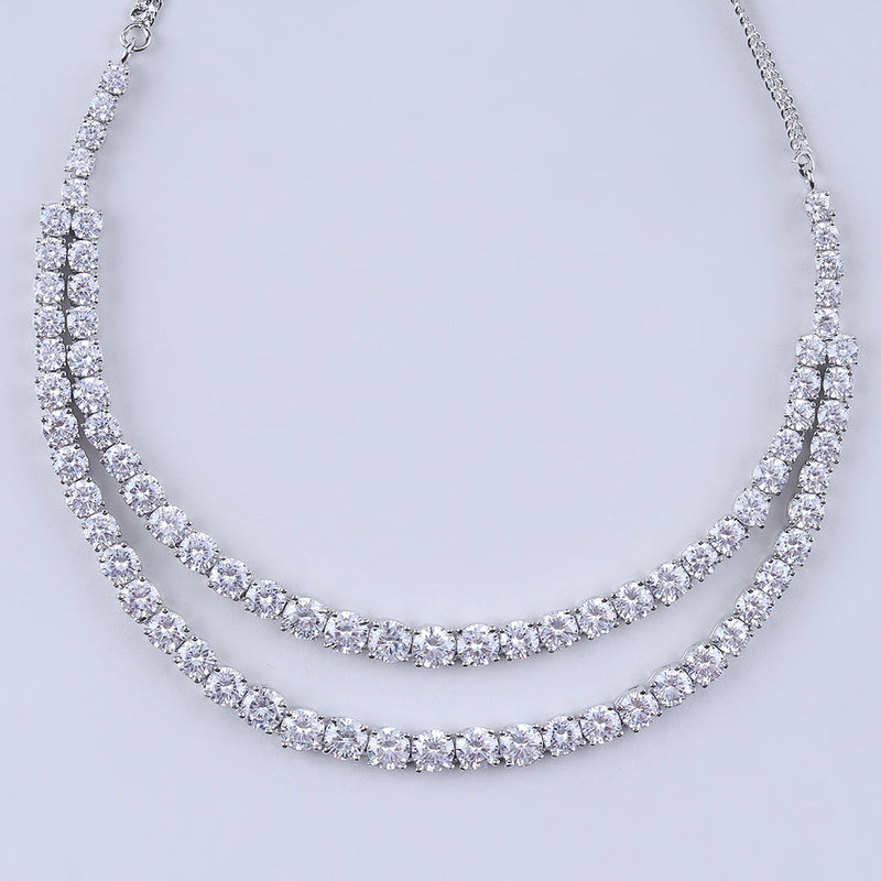 Raddhi Jewels Stylish Cubic Zirconia American Diamond Brass Necklace With Earrings Set For Women/Girls
