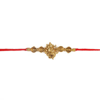 Raddhi Jewels Rajwadi Gold Plated Brass Ruby Stone Glided Floral Design Bhaiya Bhabhi Rakhi Set With Roli Chawal Plate Combo Hamper For Rakshabandhan