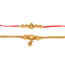 Raddhi Jewels Rajwadi Gold Plated Brass Ruby Stone Glided Floral Design Bhaiya Bhabhi Rakhi Set With Roli Chawal Plate Combo Hamper For Rakshabandhan