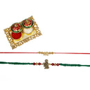 Raddhi Jewels Rajwadi Gold Plated Brass Set of 2 Rakhi With Roli Chawal Plate Combo Rakshabandhan Hamper For Brother/Bhai/Bro