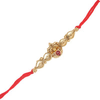 Raddhi Jewels Rajwadi Gold Plated Brass Ruby Stone Glided Floral Design Bhaiya Bhabhi Rakhi Set With Roli Chawal Plate Combo Hamper For Rakshabandhan