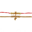 Raddhi Jewels Rajwadi Gold Plated Brass Ruby Stone Glided Floral Design Bhaiya Bhabhi Rakhi Set With Roli Chawal Plate Combo Hamper For Rakshabandhan