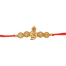 Raddhi Jewels Rajwadi Gold Plated Brass Ruby Stone Glided Floral Design Bhaiya Bhabhi Rakhi Set With Roli Chawal Plate Combo Hamper For Rakshabandhan