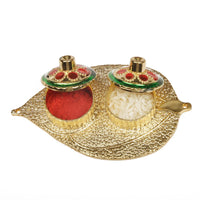 Raddhi Jewels Rajwadi Gold Plated Brass Ruby Stone Glided Floral Design Bhaiya Bhabhi Rakhi Set With Roli Chawal Plate Combo Hamper For Rakshabandhan