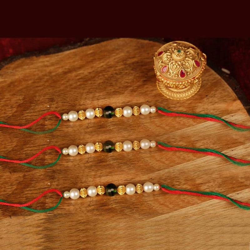 Raddhi Jewels Elegant Pearl Rakhi Set of 3 for Brother/Bhai/Bro