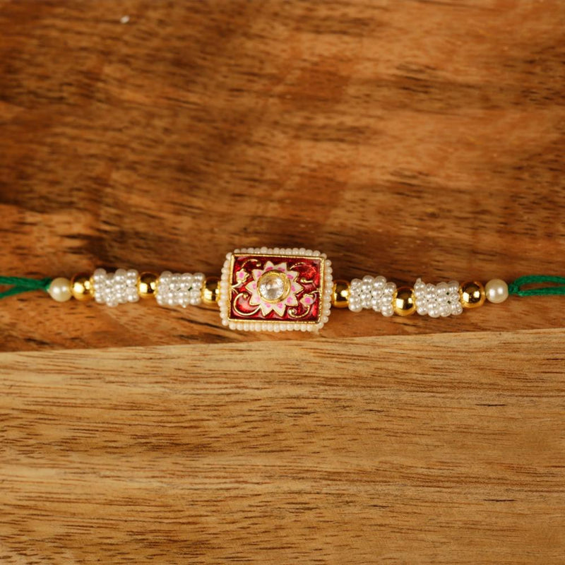 Raddhi Jewels Enamel Kundan Pearl Rakhi For Brother/Bhai/Bro