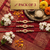 Js Fashion Pack of 3 Premium Traditional Gold Finish Rakhi Set