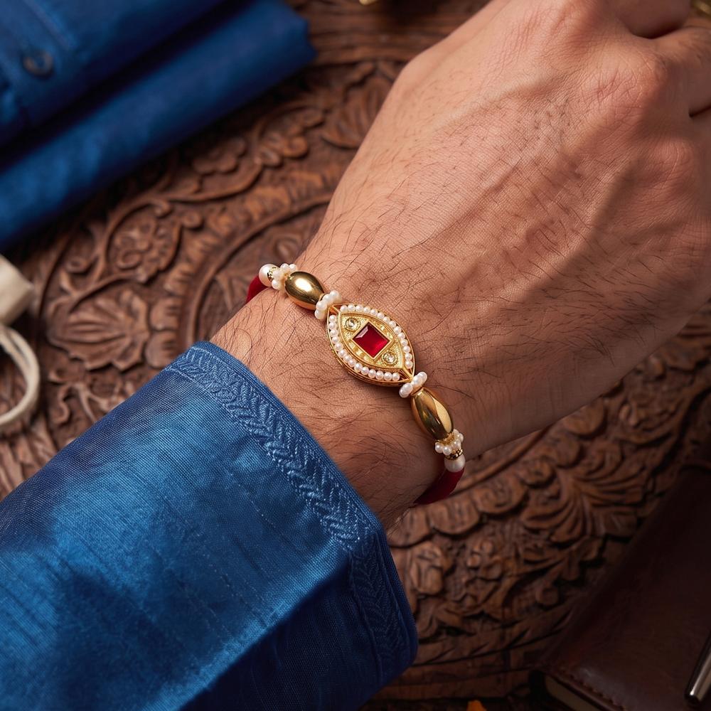 Js Fashion Pack of 3 Premium Traditional Gold Finish Rakhi Set