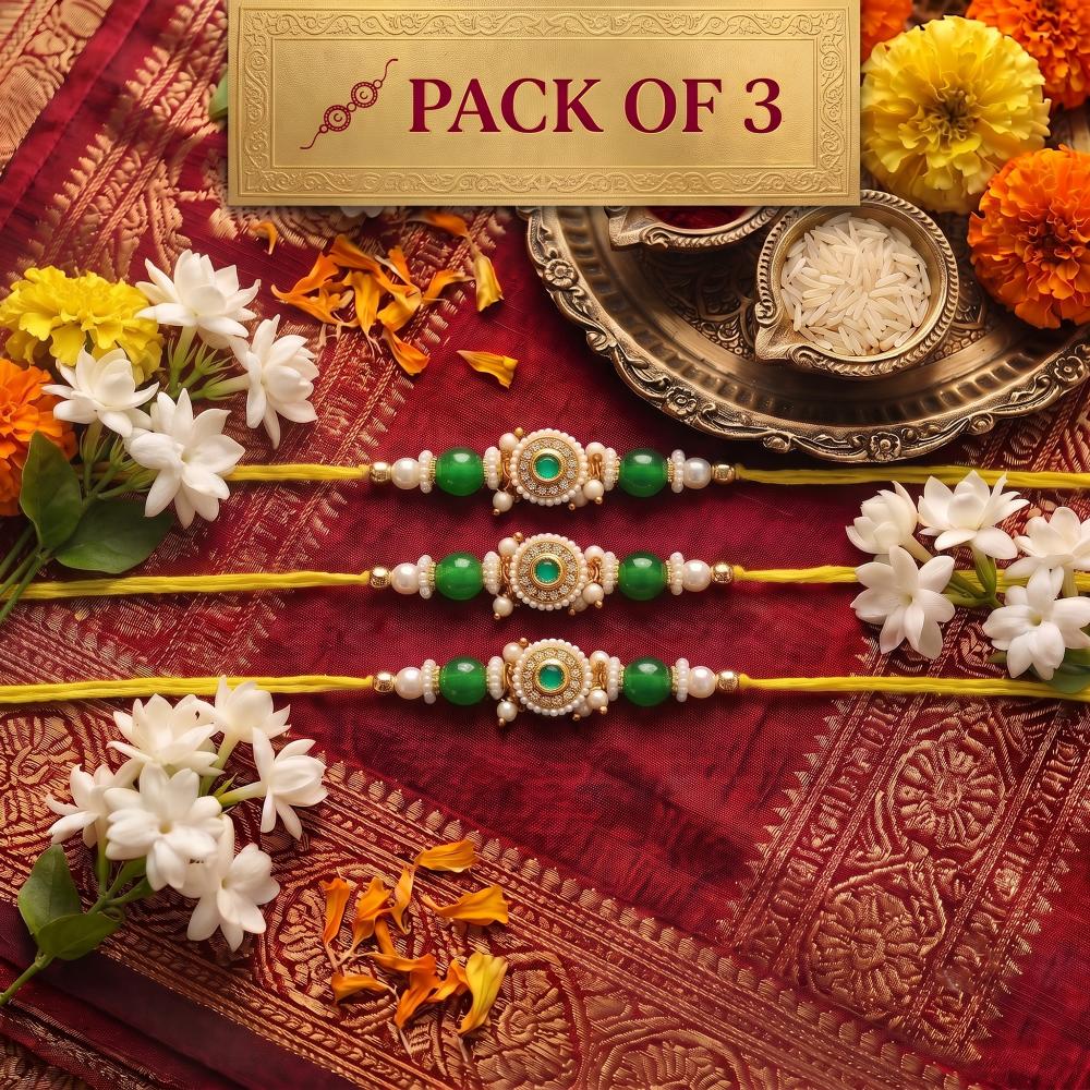 Js Fashion Pack of 3 Antique Designer Beads Rakhi High Gold