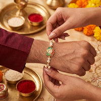 Js Fashion Pack of 3 Traditional Lotus Motif Rakhi with Elegant Pearl Bead Accents
