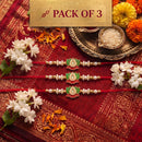 Js Fashion Pack of 3 Traditional Lotus Motif Rakhi with Elegant Pearl Bead Accents