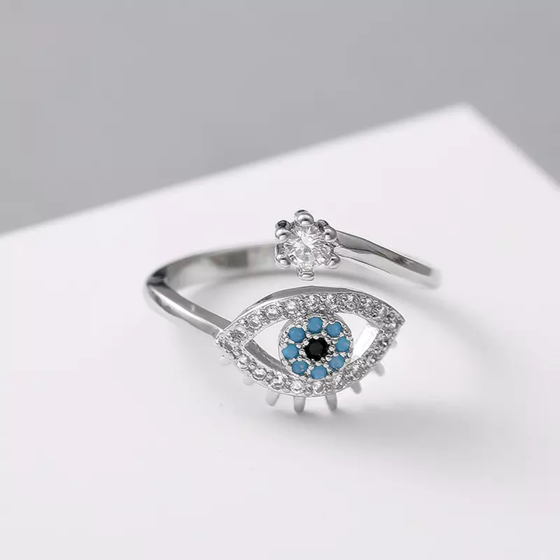 Salty Cute Evil Eye Adjustable Ring - Silver - Silver