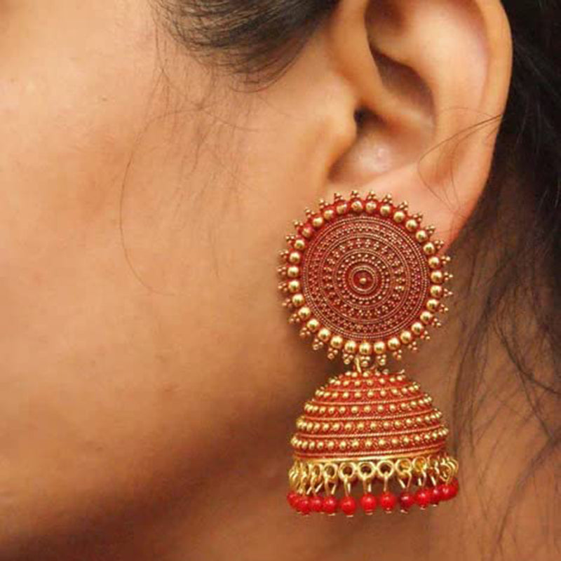 Subhag Alankar Red Attractive Kundan Jhumki earrings ideal for festive wear