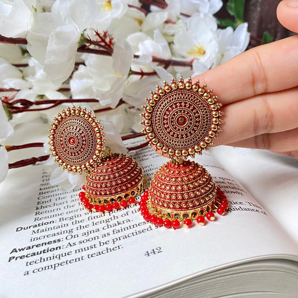 Subhag Alankar Red Attractive Kundan Jhumki earrings ideal for festive wear