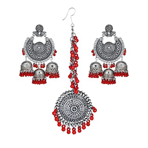 Subhag Alankar Red Brass Jewel Set With Mangtika