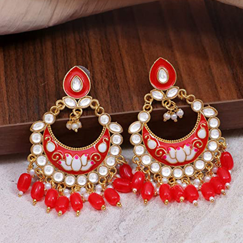 Subhag Alankar Red Plated Red Meenakari kundan Alloy Chandbali Earrings