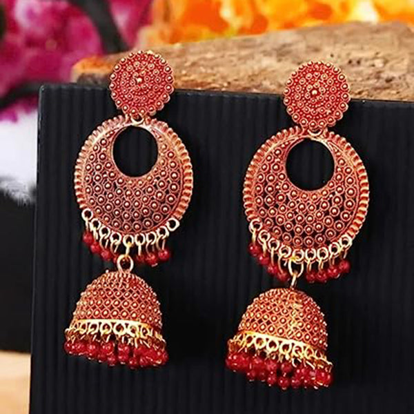 Subhag Alankar Red Beautifully designed floral Baali Jhumki Earrings For Girls & Women