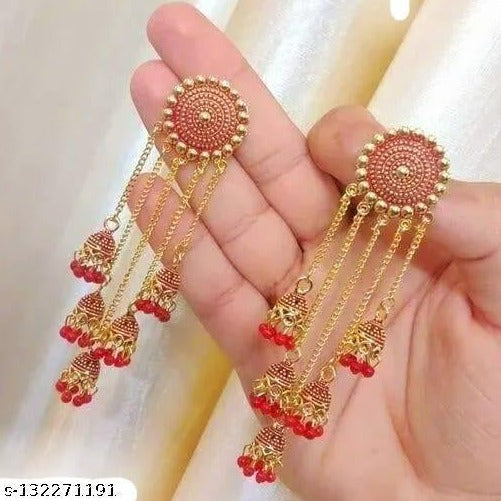 Subhag Alankar Red Stylish & Party Wear Danglers Latest Collection 5 Layer Latkan Earrings for Girls and Women.Alloy Drops & Danglers