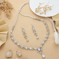 HR Sales Premium Quality Rhodium Finish American Diamond Necklace Set 