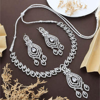 HR Sales Premium Quality Rhodium Finish American Diamond Necklace Set 
