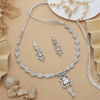HR Sales Premium Quality Rhodium Finish American Diamond Necklace Set 