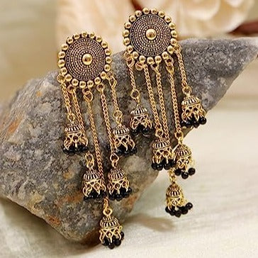 Subhag Alankar Black Stylish & Party Wear Danglers Latest Collection 5 Layer Latkan Earrings for Girls and Women.Alloy Drops & Danglers