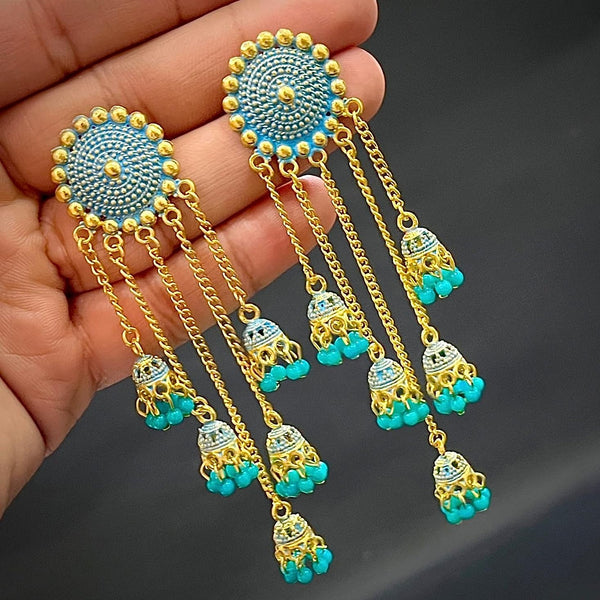 Subhag Alankar Sea Green Stylish & Party Wear Danglers Latest Collection 5 Layer Latkan Earrings for Girls and Women.Alloy Drops & Danglers