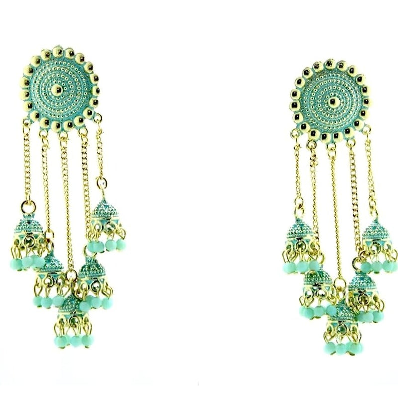Subhag Alankar Sea Green Stylish & Party Wear Danglers Latest Collection 5 Layer Latkan Earrings for Girls and Women.Alloy Drops & Danglers