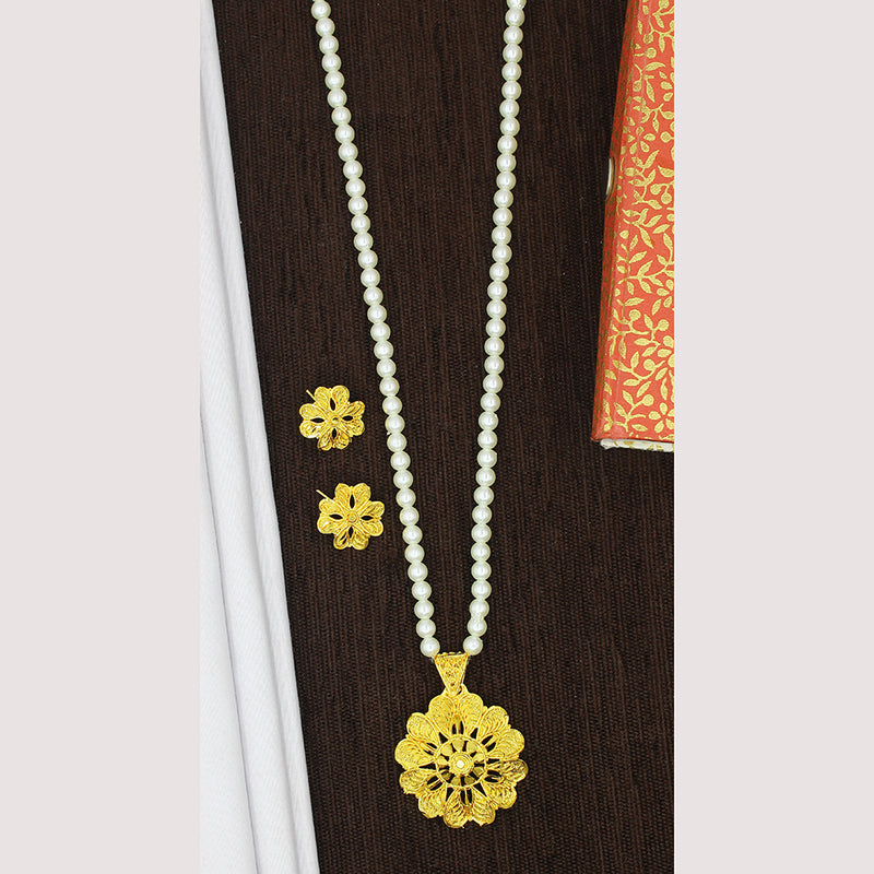 Mahavir Gold Plated Pearl Necklace Set