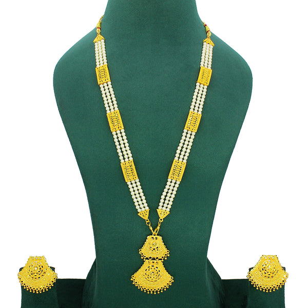 Mahavir Dye Gold Plated Pearl Long Necklace Set