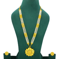 Mahavir Dye Gold Plated Pearl Long Necklace Set