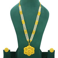 Mahavir Dye Gold Plated Pearl Long Necklace Set