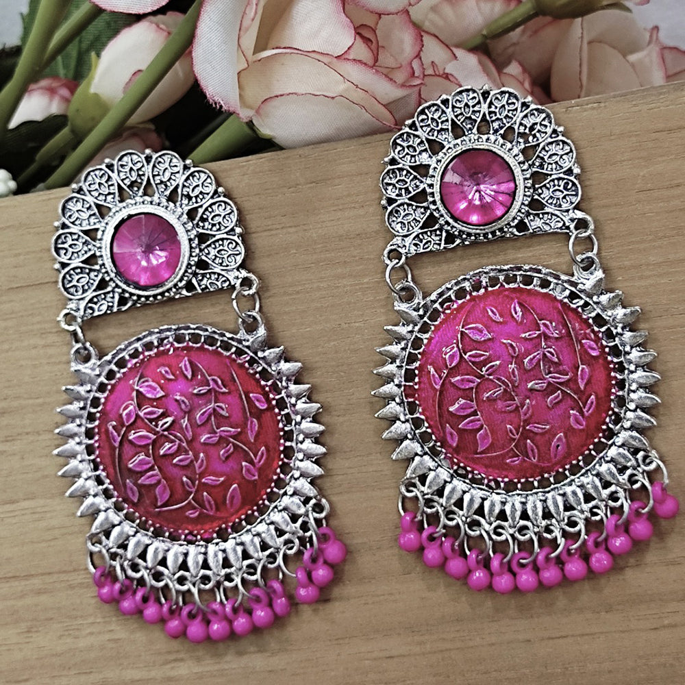 Bevy Pearls Elegant Oxidised Plated Crystal And Pearl Meenakari Dangler Earrings