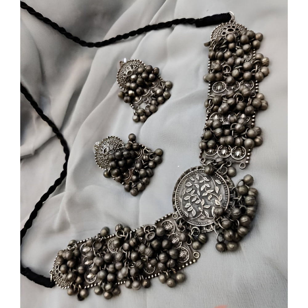 Bevy Pearls Antique Oxidised Ghungroo Choker Necklace Set