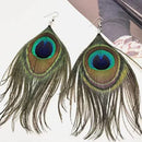 Beavy Pearls Lightweight Peacock Feather Hanging Earrings