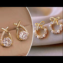 Bevy Pearls Austrian Stone Assorted Design Studs Earrings 