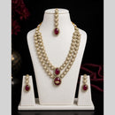 Lalso Double layer Kundan Bridal Necklace earring maangtikka Jewellery Set with  Maroon Stones for wedding festival - SM-NK501-MR