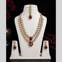 Lalso Double layer Kundan Bridal Necklace earring maangtikka Jewellery Set with  Maroon Stones for wedding festival - SM-NK501-MR