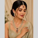 Lalso Double layer Kundan Bridal Necklace earring maangtikka Jewellery Set with  Maroon Stones for wedding festival - SM-NK501-MR