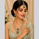 Lalso Double Layer Kundan Bridal Necklace earring maangtikka Jewellery Set with  Green Stones for wedding festival - SM-NK502-GR