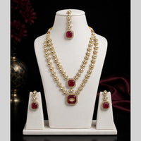 Lalso Double Layer Kundan Bridal Necklace earring maangtikka Jewellery Set with  Maroon Stones for wedding festival - SM-NK502-MR