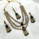 Lalso Tripple Layer Kundan Bridal Necklace earring maangtikka Jewellery Set with  Green Stones for wedding festival - SM-NK503-GR