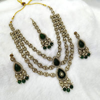 Lalso Tripple Layer Kundan Bridal Necklace earring maangtikka Jewellery Set with  Green Stones for wedding festival - SM-NK503-GR