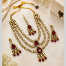 Lalso Tripple Layer Kundan Bridal Necklace earring maangtikka Jewellery Set with  Maroon Stones for wedding festival - SM-NK503-MR