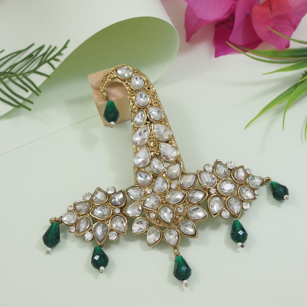 Etnico Gold Plated Stone Pearl Drop Safa Kalangi Brooch for Groom/Men/Dulha Pagadi (SM51G)