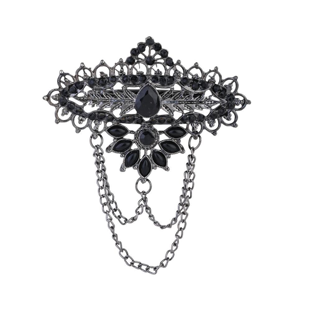 Etnico Silver Oxidised Traditional Stone Drop Safa Kalangi Brooch for Groom/Men/Dulha Pagadi (SM75OXB)