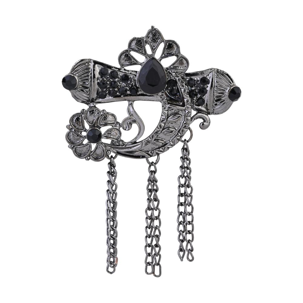 Etnico Silver Oxidised Traditional Stone Drop Safa Kalangi Brooch for Groom/Men/Dulha Pagadi (SM76OXB)