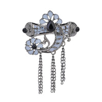 Etnico Silver Oxidised Traditional Stone Drop Safa Kalangi Brooch for Groom/Men/Dulha Pagadi (SM76OXGr)