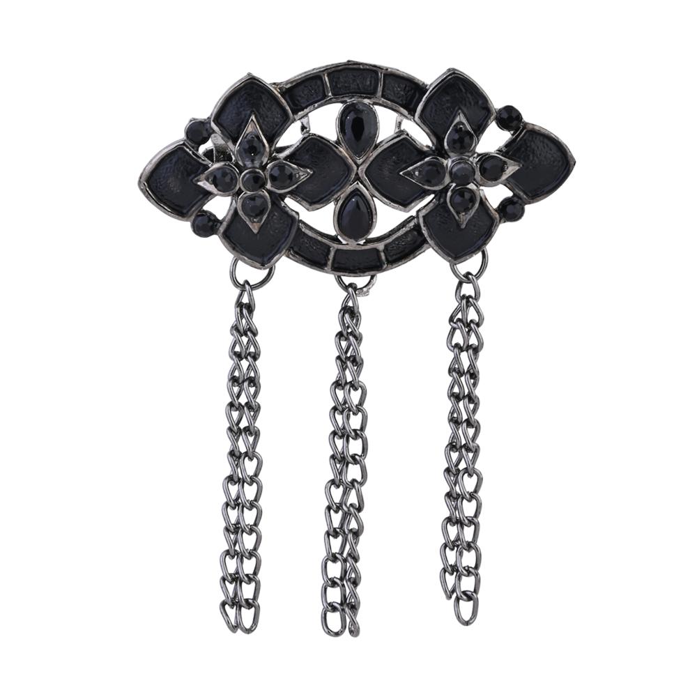 Etnico Silver Oxidised Traditional Stone Drop Safa Kalangi Brooch for Groom/Men/Dulha Pagadi (SM77OXB)